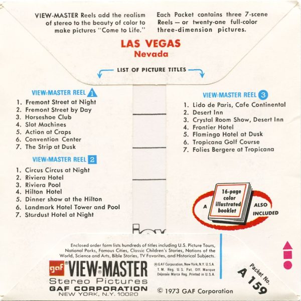 Las Vegas - Nevada - View-Master 3 Reel Packet - 1973 - vintage - A159-G3C Online now