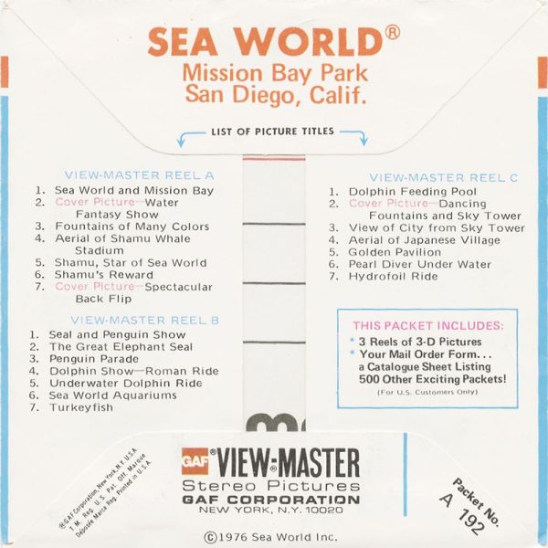 Sea World - California - View-Master 3 Reel Packet - vintage - A192-G5D For Discount